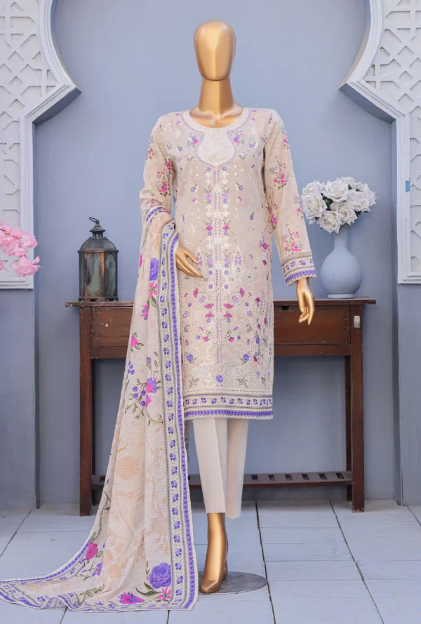 HZ MEHAK CROSS SLUB EMBROIDERED 3 Piece Unstitched Suit - Cream Colour ...