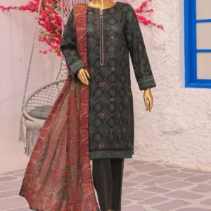 HZ Khaddar Crosshatch Embroidered 3-Piece Unstitched Suit – Charcoal Grey