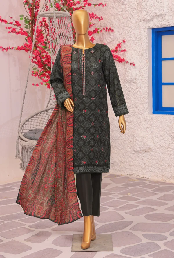 HZ Khaddar Crosshatch Embroidered 3-Piece Unstitched Suit – Charcoal ...