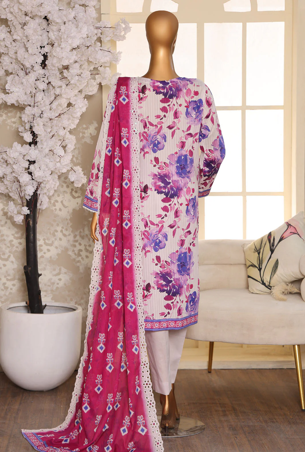 HZ Nayab Embroidered Lawn Suit Unstitched 3 Piece NPE 04 - Multi Color - Image 2