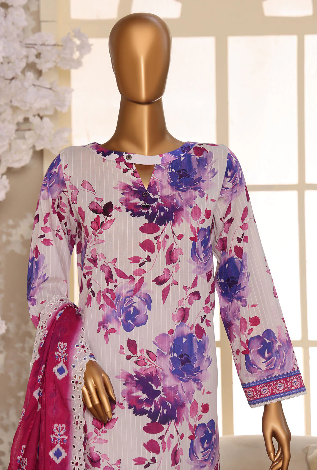 HZ Nayab Embroidered Lawn Suit Unstitched 3 Piece NPE 04 - Multi Color - Image 3