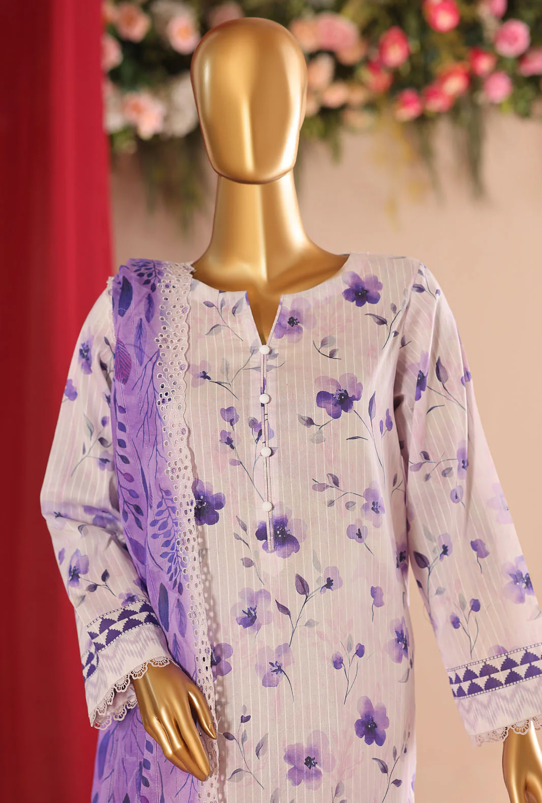 HZ Nayab Embroidered Lawn Suit Unstitched 3 Piece NPE 05- Purple - Image 3