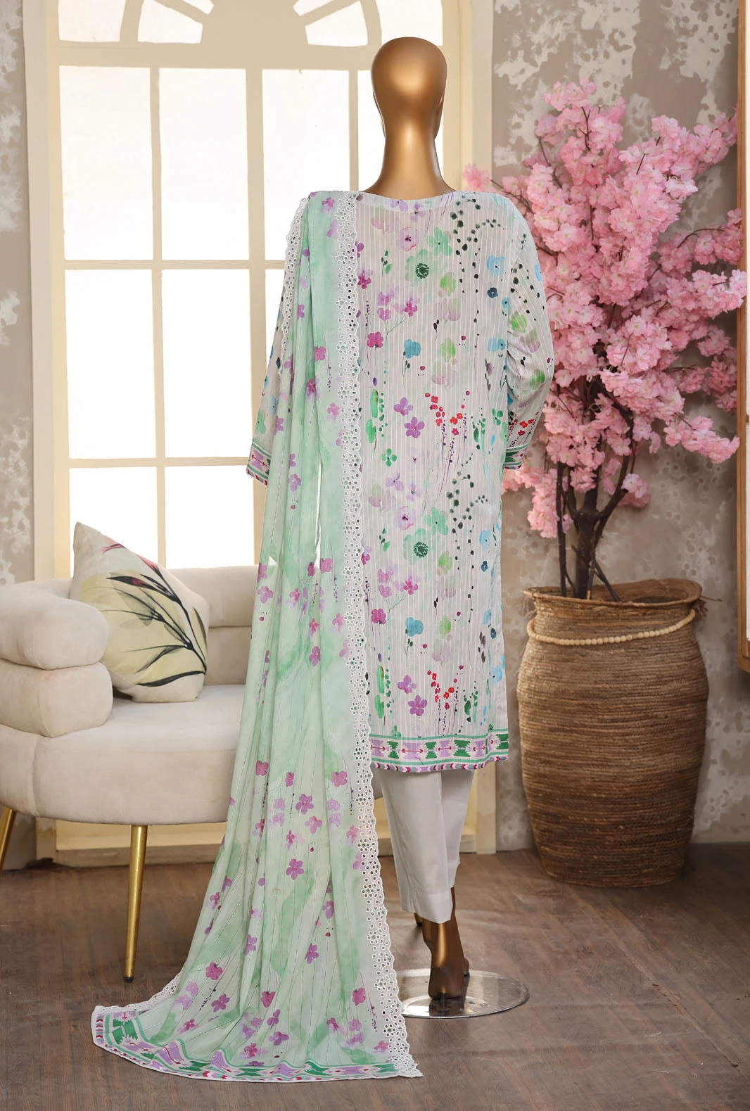 HZ Nayab Embroidered Lawn Suit Unstitched 3 Piece NPE 08 - Multi Colour - Image 2