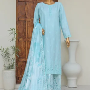 HZ Oriental Printkari Slub Cambric Embroidered Unstitched 3-Piece Suit – OPS-04 Sky Blue