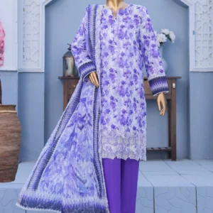 HZ Premium Embroidered Lawn Unstitched 3 Piece PEC-6016 - Purple