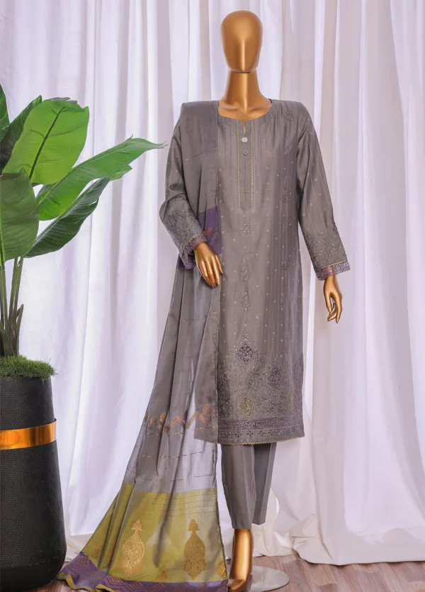 HZ Turkish Jacquard Embroidered 3-Piece Unstitched Suit - Charcoal Grey ...